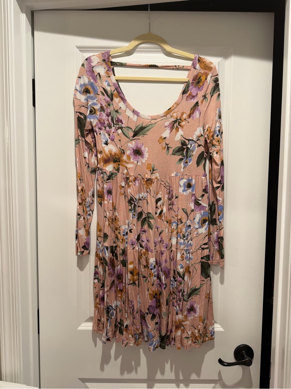 Altar'd State Pink Floral Long-Sleeve Tiered Dress